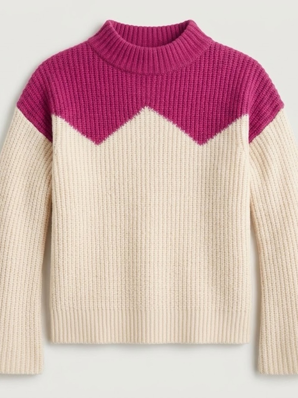 J.Crew x The Reeds Mock Neck Chevron Colorblock Ski Sweater Pink Cream S